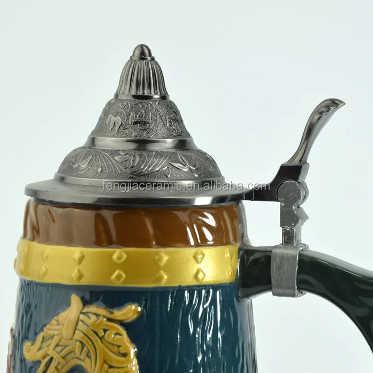 Beer Stein German Beer Stein Ceramic Beer Mug Handmade Cup Tankard Petwer Lid
