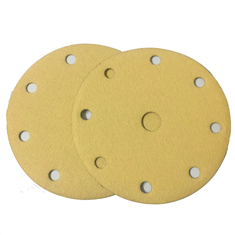 abrasive paper factory 100pcs/box 6inch gold coated hook and loop sanding discs with 9 holes for car furniture metal