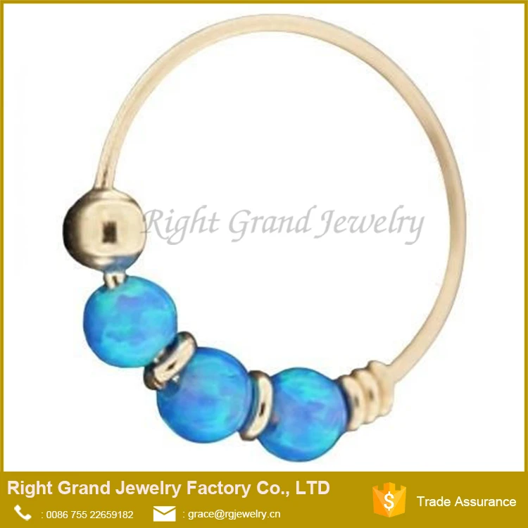 Твердые Позолоченные Перегородки Кольцо 3 Синтетические Огненный Опал Бисер Кольцо В Носу Хооп 22 Г 8 мм