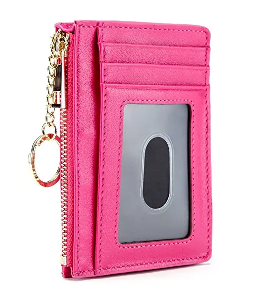 Coin Purse Coin Pouch For Pocket Purse Zip Credit Card Holder with ID Window Keychain RFID Blocking