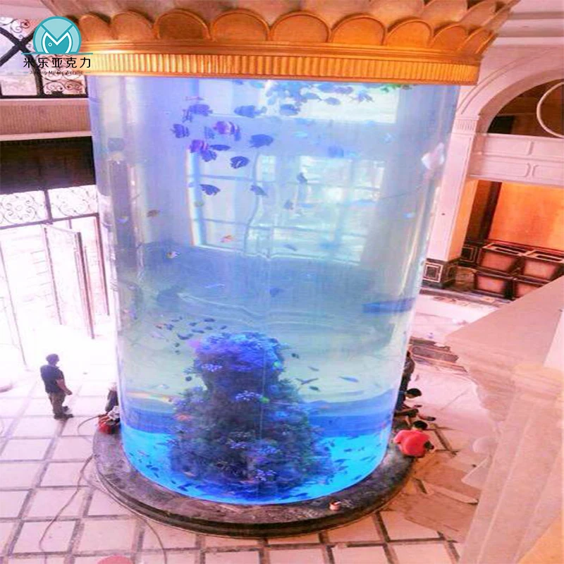 Low price direct selling transparent cylinder aquarium round glass fish tank