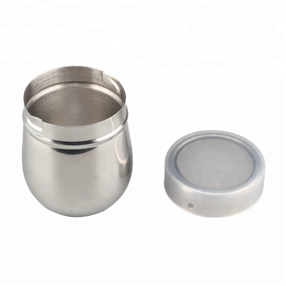 Stainless Steel Fancy Coffee Dredger Cocoa Powder Shaker with Fine-mesh Lid & Translucent Plastic Cover for Baking & Cooking