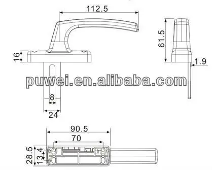 80118917 PWS PVC Hardware aluminium window handle Casement door Handle casement window lock handle