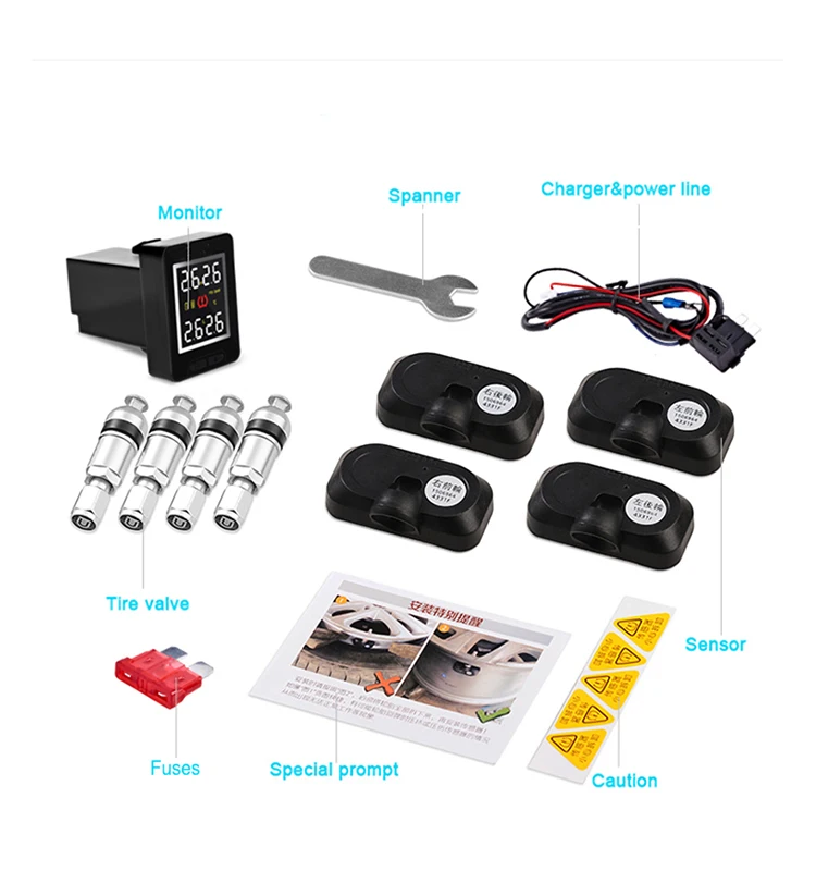 Car Tpms with LED Display 4 tires internal external sensors, tire pressure tire gauge
