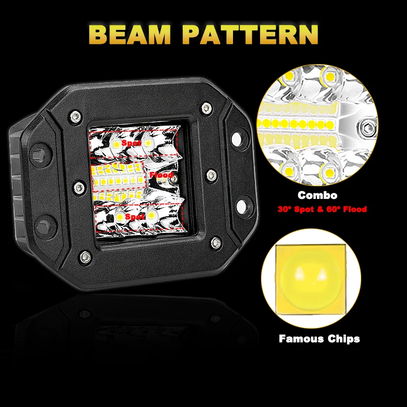 Off Road LED Work Light  5inch 39W Flush Mount Driving Fog Light Pods For Truck
