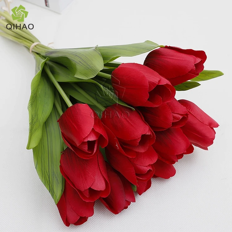 12 Heads Artificial Plastic Tulip Flowers Bulk Silk Flower Artificial White Decorative Mini Tulip for Sale