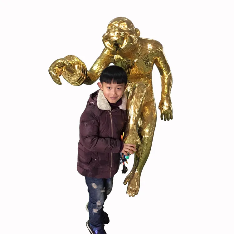 Gold leaves casting bronze monkey statue sculpture for Macao shopping mall