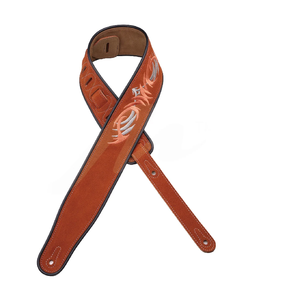 High quality hot sell classic electric Guitar / acoustic Guitar/Bass Leather Straps with Embroidery-Brown guitar strap