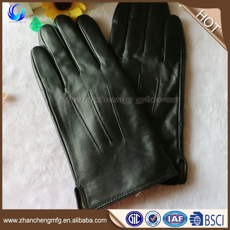 High quality mens genuine goatskin leather gloves with 3 straight deaws on back leather gloves importers