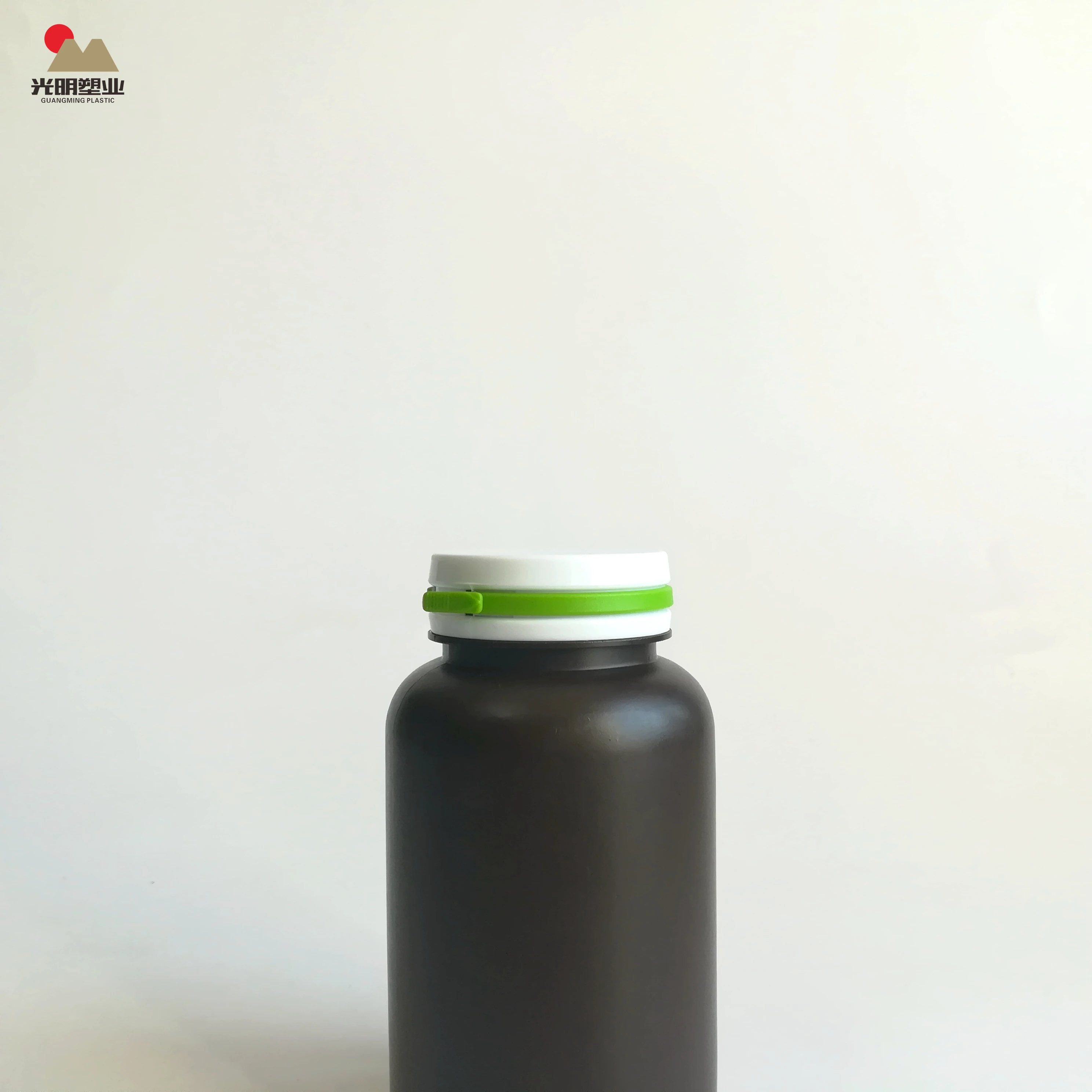 High quality HDPE  9oz Dark empty plastic bottle with double color tear lids supplement packaging capsules container