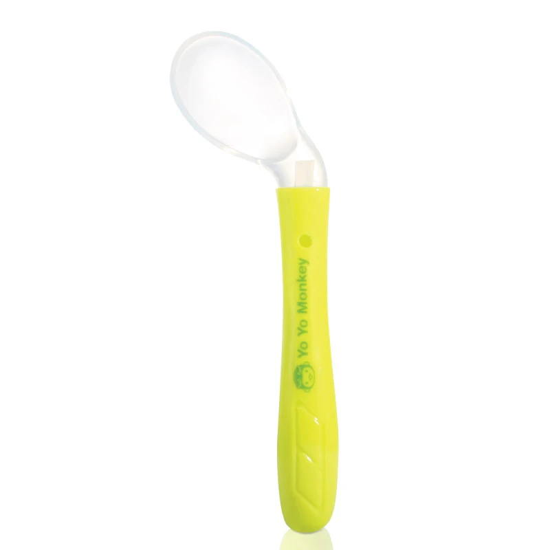 OEM/ODM Bpa free soft silicone baby feeding spoon infant training spoon with curve shaped handle