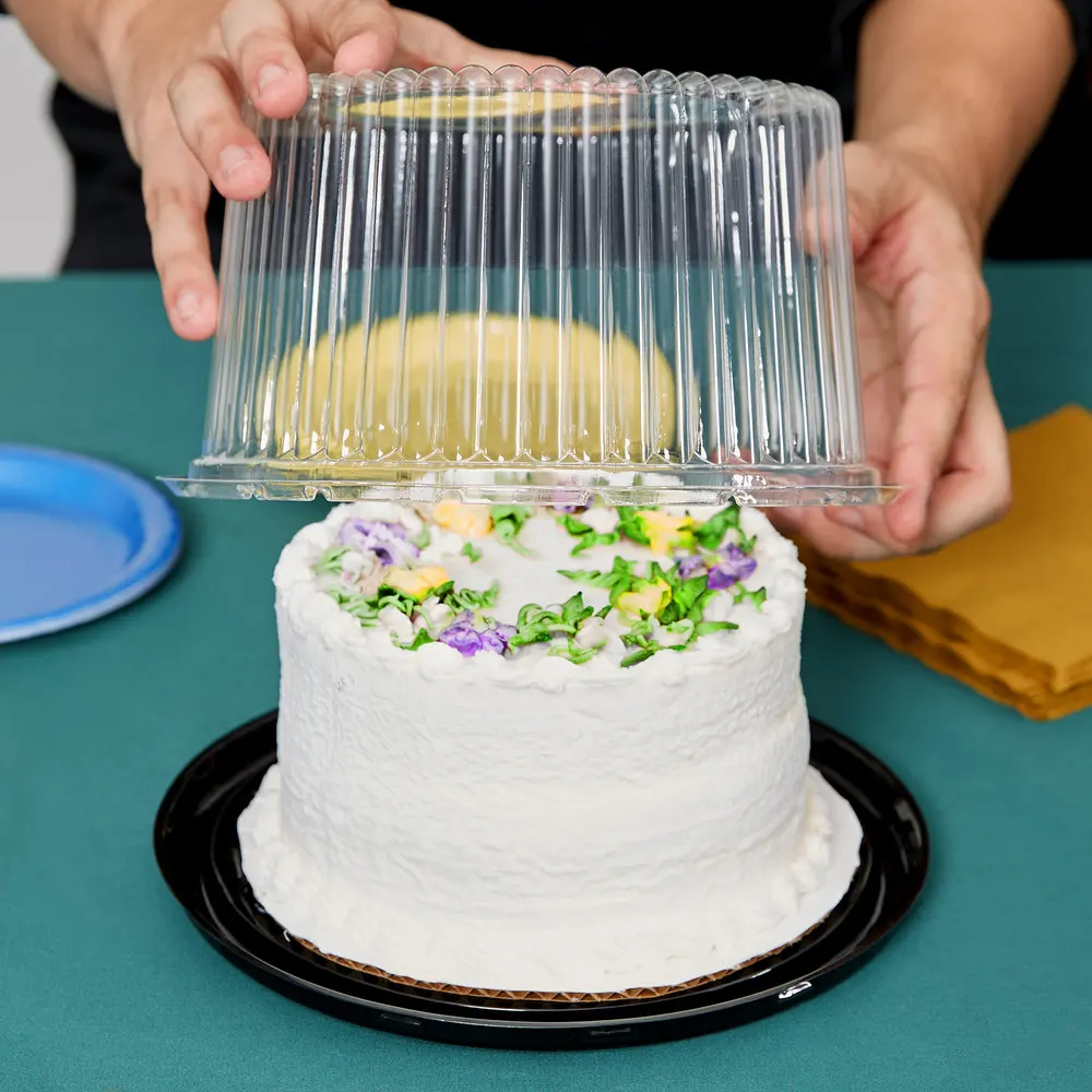 1-2 Layer Disposable Plastic Round Cake Display Container with Clear Dome Lid, Plastic Round Birthday Cake Packaging Box