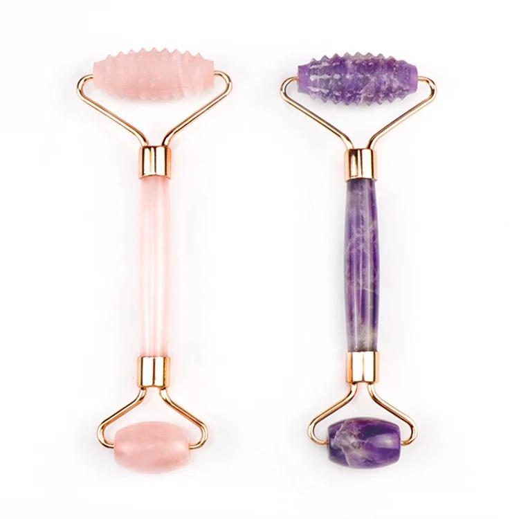 
New Product Best High Quality Private Label Facial Anti Aging Massage Amethyst Rose Quartz Pink RidgE Needle Jade Roller 