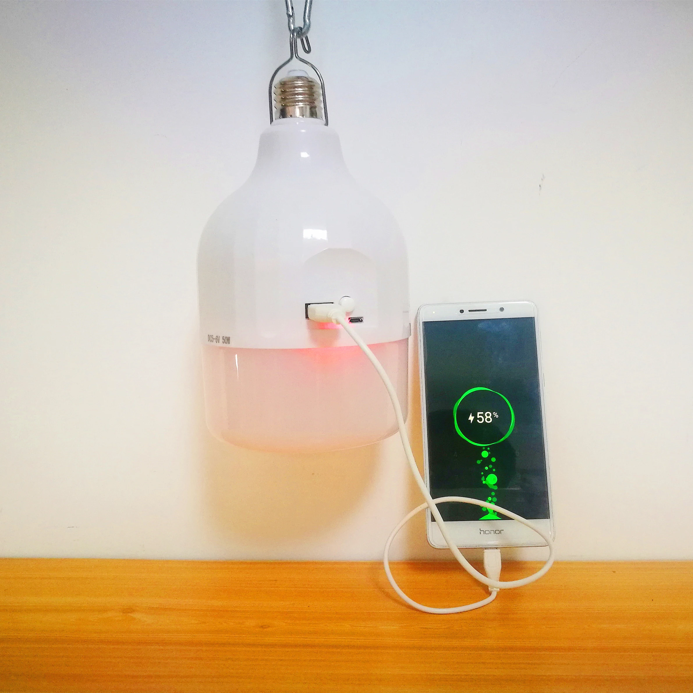 Portable Rechargeable LED Bulb 6000mAh Li-ion Battery Charging Function Camping Light