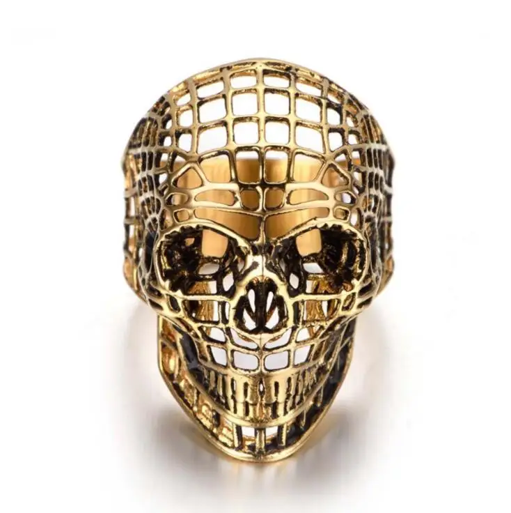 Мужские Винтажные полые кольца в стиле хип-хоп из нержавеющей стали с черепом