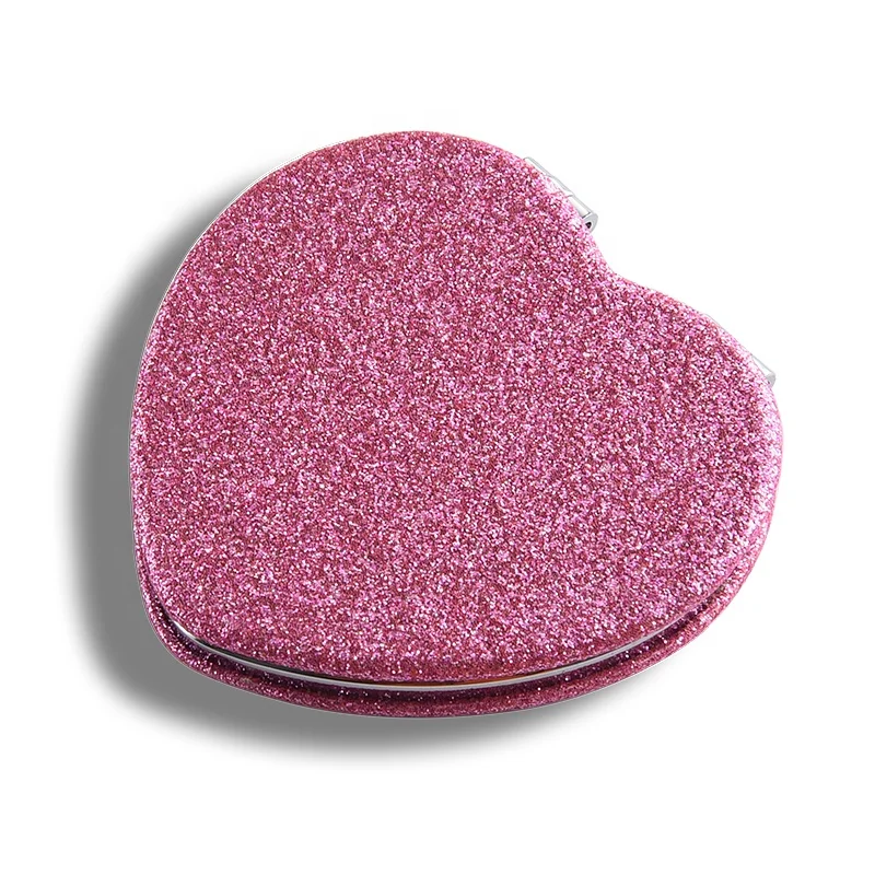 Bling Bling Beauty Red PU Leather Dual Sides Heart Shape Compact Cosmetic Pocket Mirror