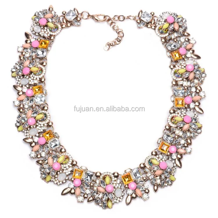 
Fashion 2017 luxury multi color chunky gold chain rhinestone choker necklace 