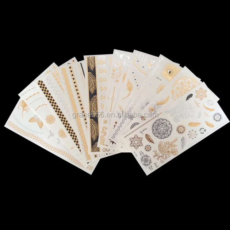 MT 1-36 gold silver colorful temporary body tattoo sticker custom body tattoo waterproof body tat