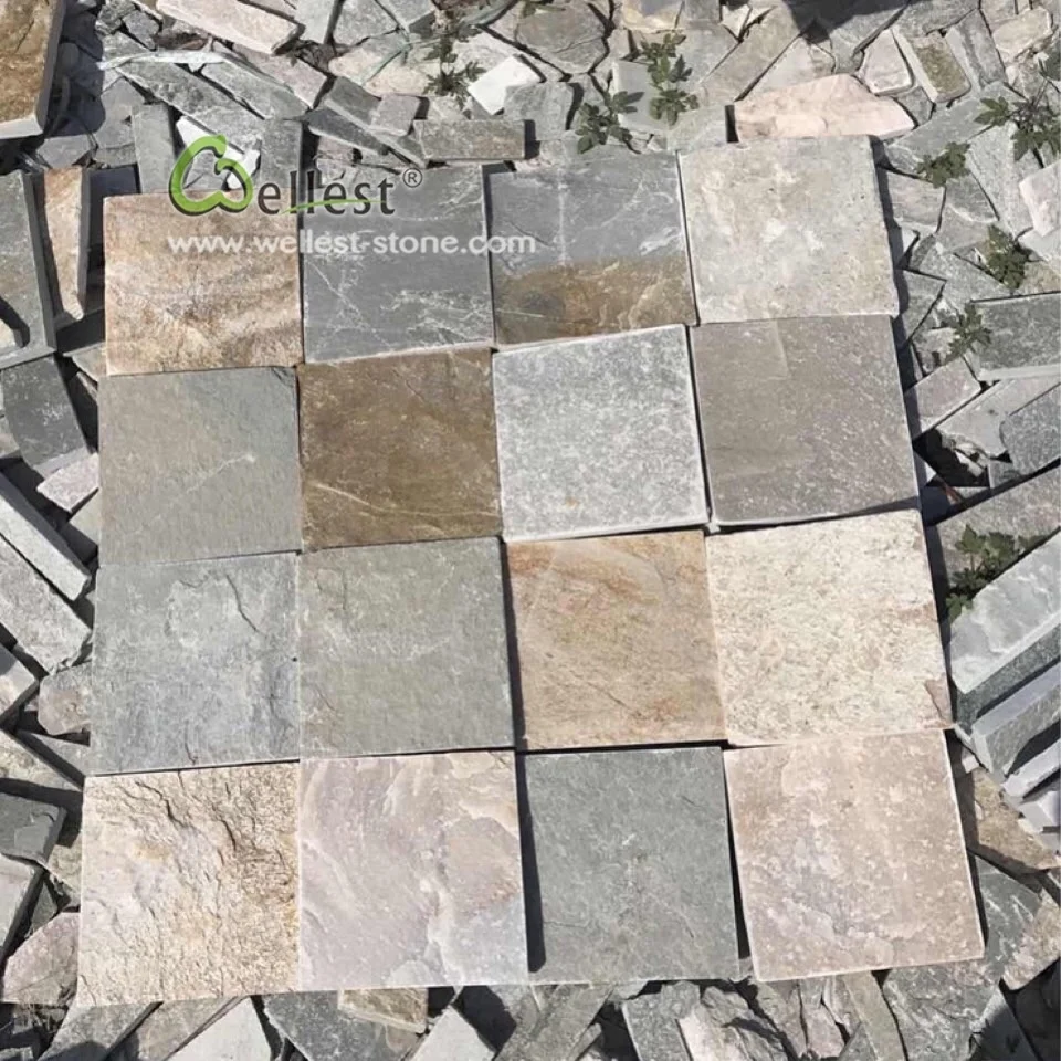 Outdoor paving stone oyster quartzite slate floor tile for swimming pool and driveway