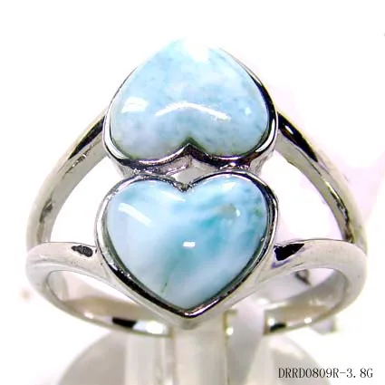 Wholesale Dominican Larimar Jewelry Heart Shaped Natural Larimar Ring for Women