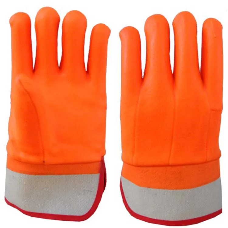 
Fluorescent PVC gloves fully dipped Rubberized cuff foam lining 