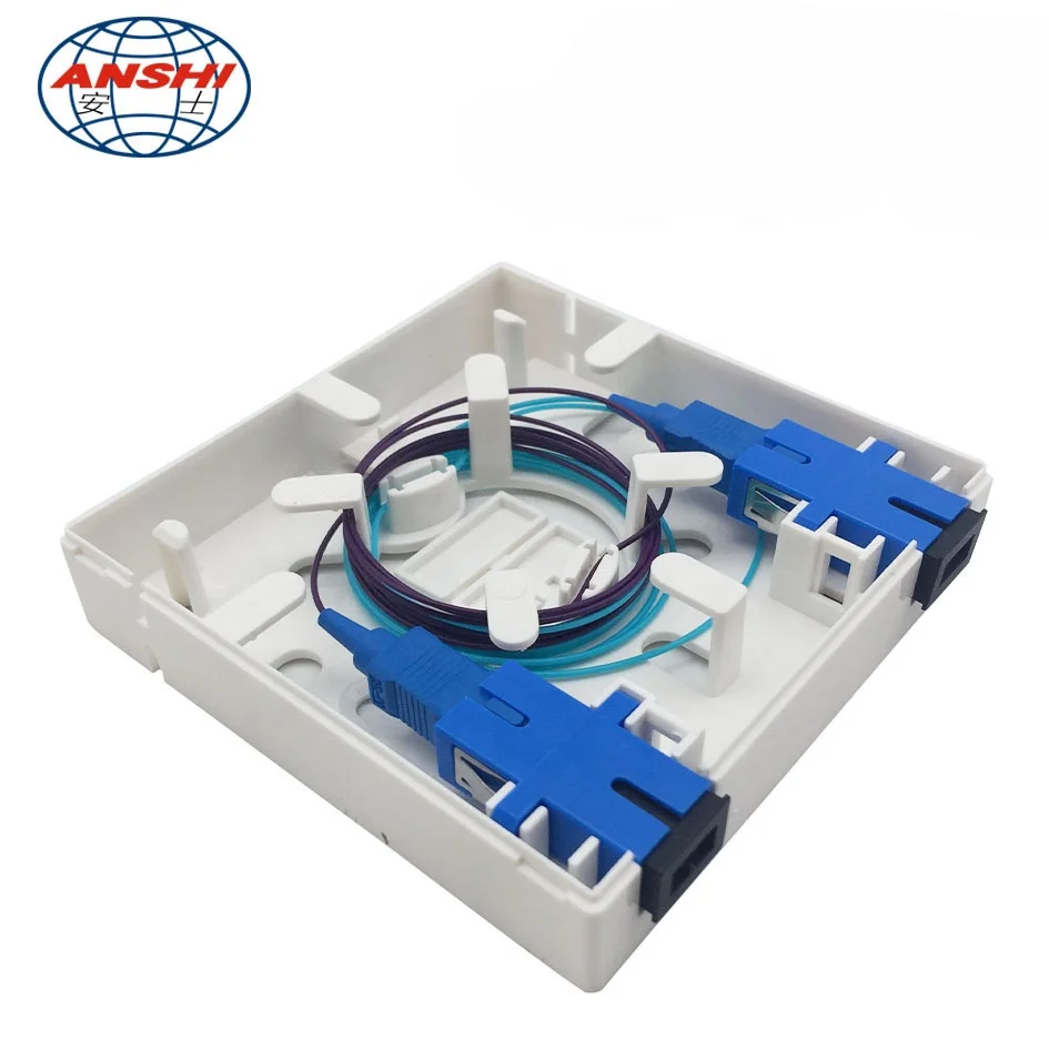 ANSHI 2 Ports Fiber Face Plate SC Adaptor FTTH Indoor Termination Box