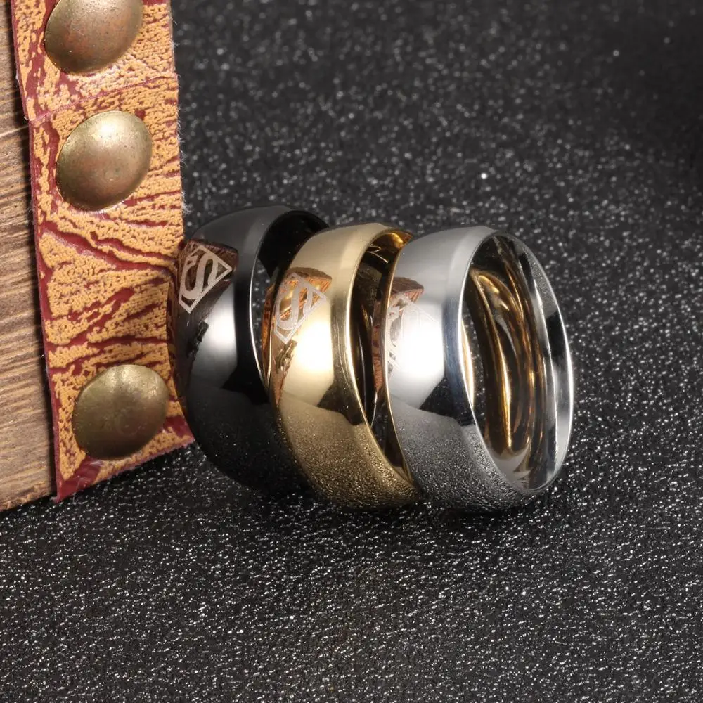 
Factory outlet wholesale custom logo mens 316L stainless steel superman rings 