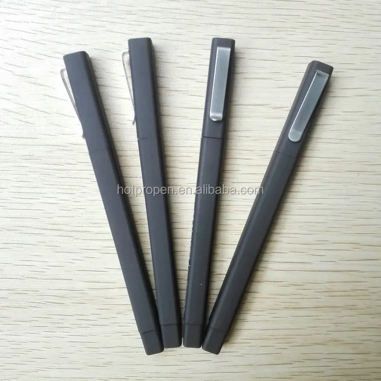 Custom Plastic Promotional Black Rubber Coated Soft Touch Retangular ball pen with corporate LOGO