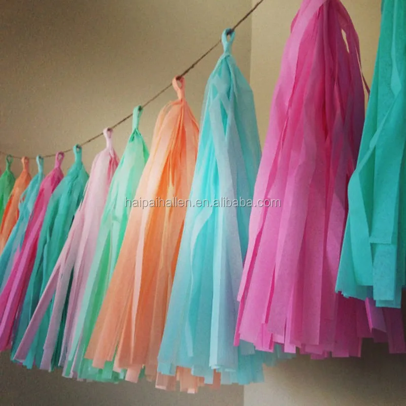 Mix colors fringe tissue paper tassle garland for sweet table buffet decor