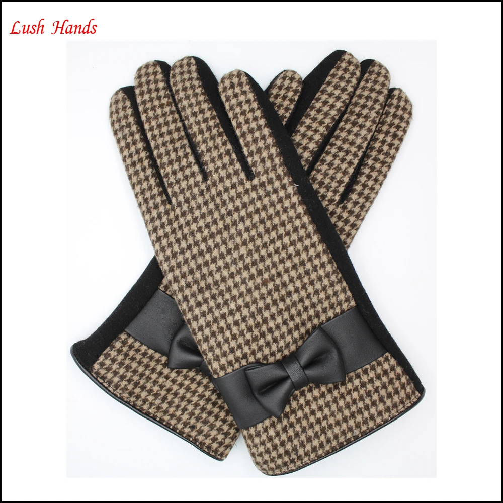 
ladies new style spandex velvet gloves with leather bow 