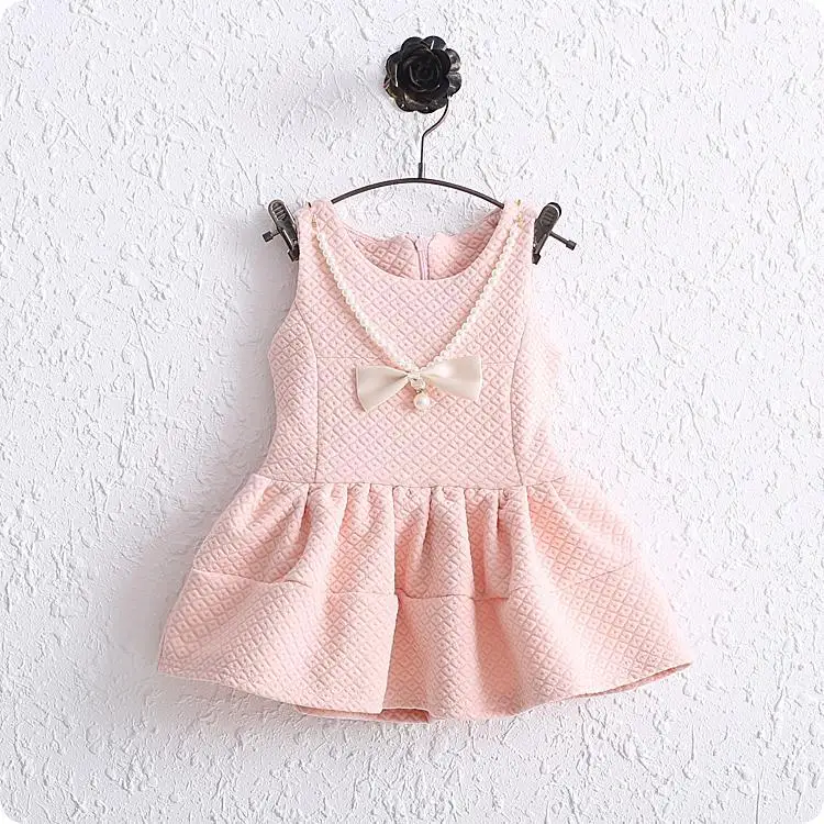 New arrival baby girl dress 6 24months air cotton Noble Pearl necklace baby cute vest clothing