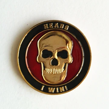 Custom logo Mental 3D Round shape Gold plated Soft enamel Skull coin