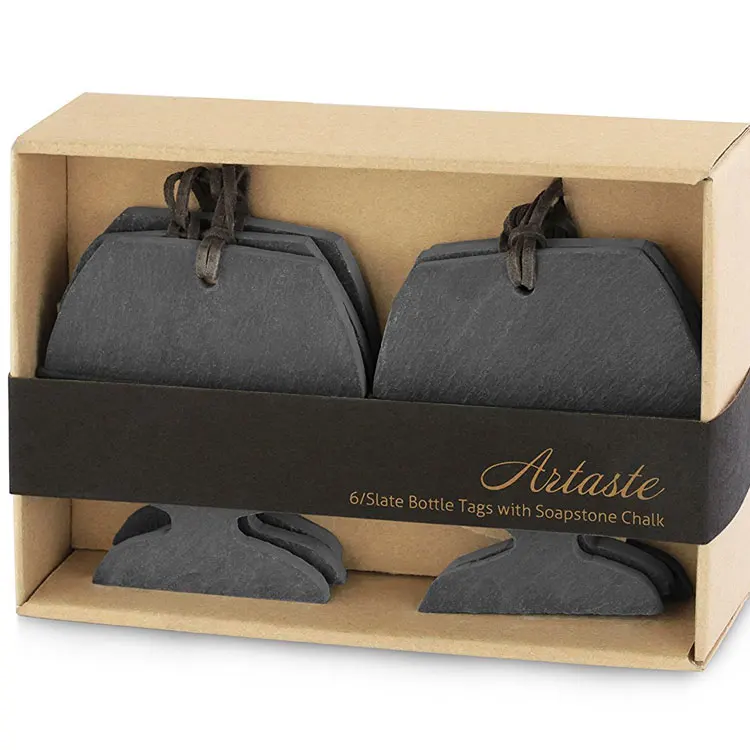 Ярлыки из черного натурального камня для украшения винных бутылок, подвесные ярлыки