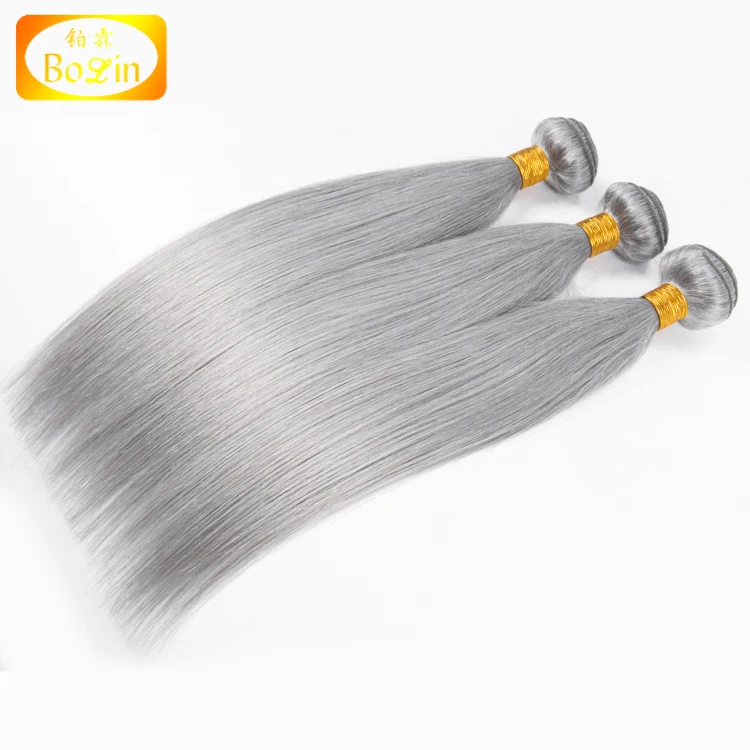 Straight Grey Brazilian Remy Hair Weave Silver Gray Color Human Hair Bundles  Extension