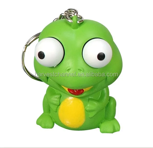 Green eye popper frog shaped keychain, Children toy popular 3d soft pvc keychains