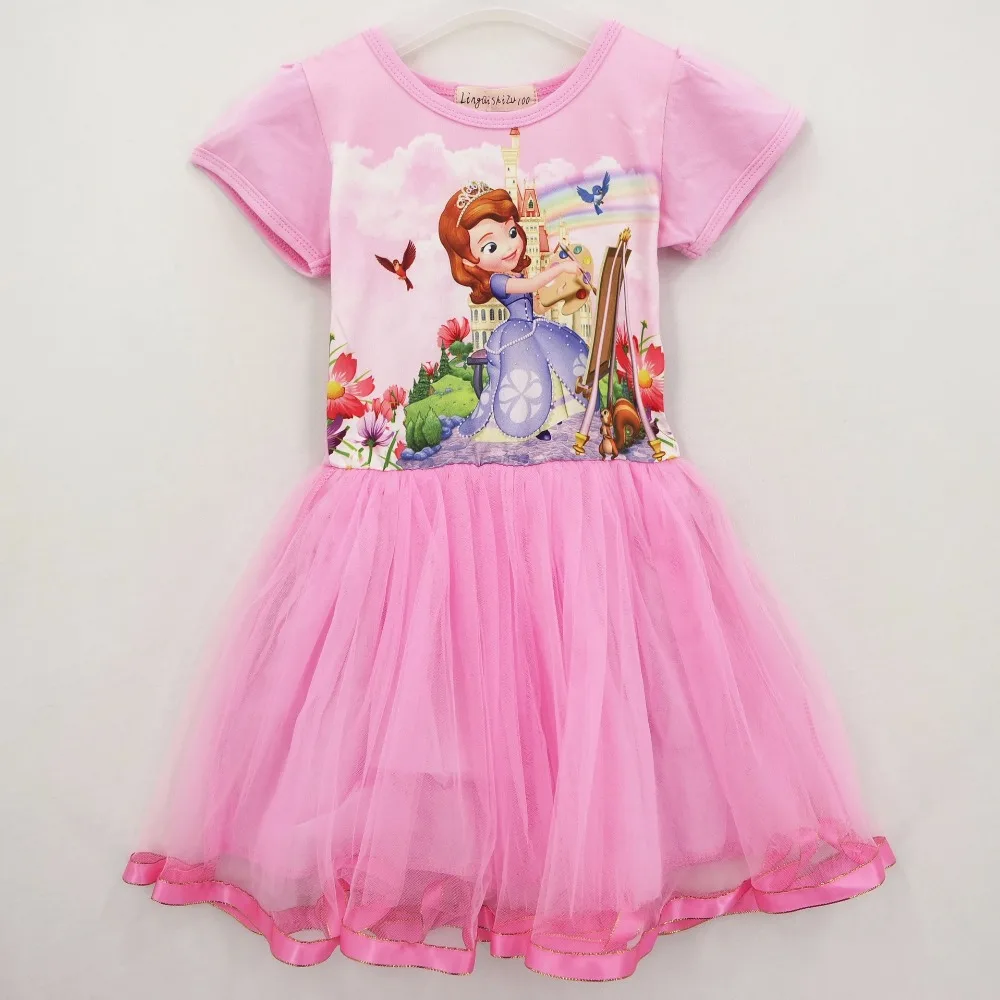 Latest design summer girls tutu dress hot selling cartoon short kids dress
