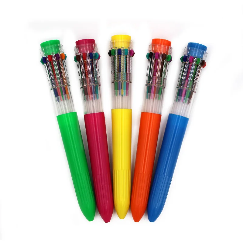 best seller plastic promotional 10 colors multi colors ball pen ten color refills ball point pen with heat transfer