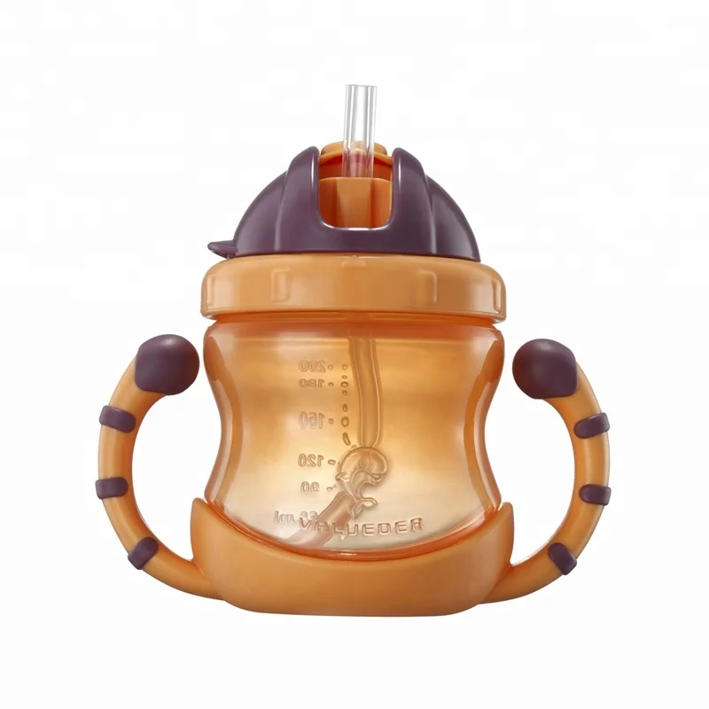 Cute style 200ml pp silicone baby training cup baby feeding bottle with straw