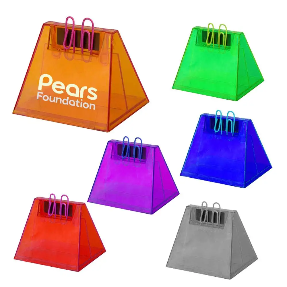 
 Новый бесплатный подарок Рабочий стол OEM логотип печати косые треугольник база трапециевидной see-through встроенный Магнит пластик канцелярские примечание клип  