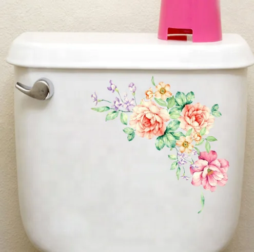 Colorful Flowers 3D Wall Stickers Beautiful Peony Fridge Stickers Wardrobe Toilet Bathroom Decoration PVC Wall Decals