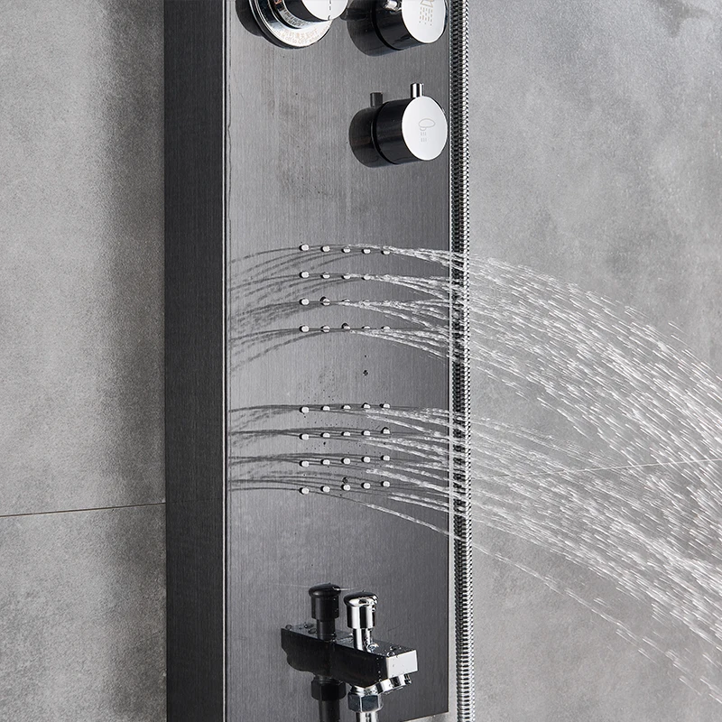 Black Bathroom Rain Shower Panel Brushed Nickel Shower Column Tub Hand Shower Wall Panels with Massage