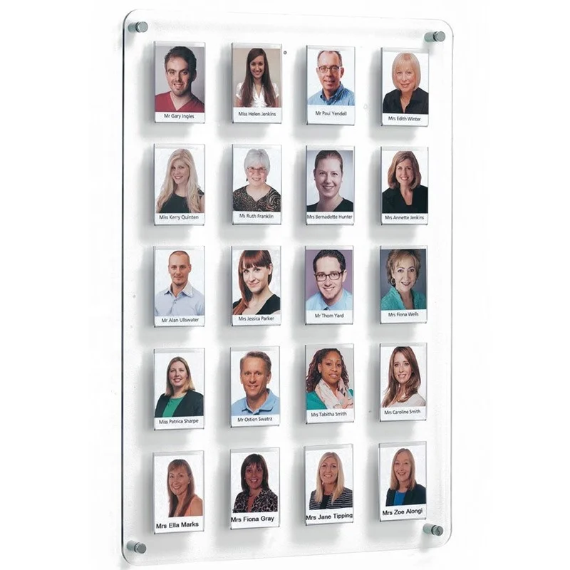 Clear acrylic staff photo boards display board with pockets