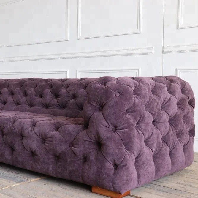 
velvet fabric classic button tufting grey color chesterfield sofa 