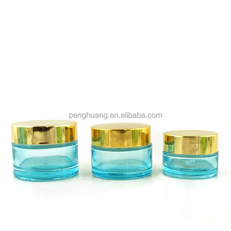 
wholesale translucent blue cosmetic packaging set empty glass cream jar bottle cosmetics cream glass bottles and jars skin care 