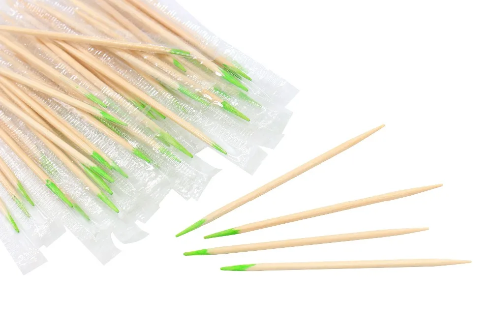 Индивидуальная упаковка, пластиковая коробка, оптовая продажа, одноразовые зубочистки из натурального бамбука для фруктов и еды