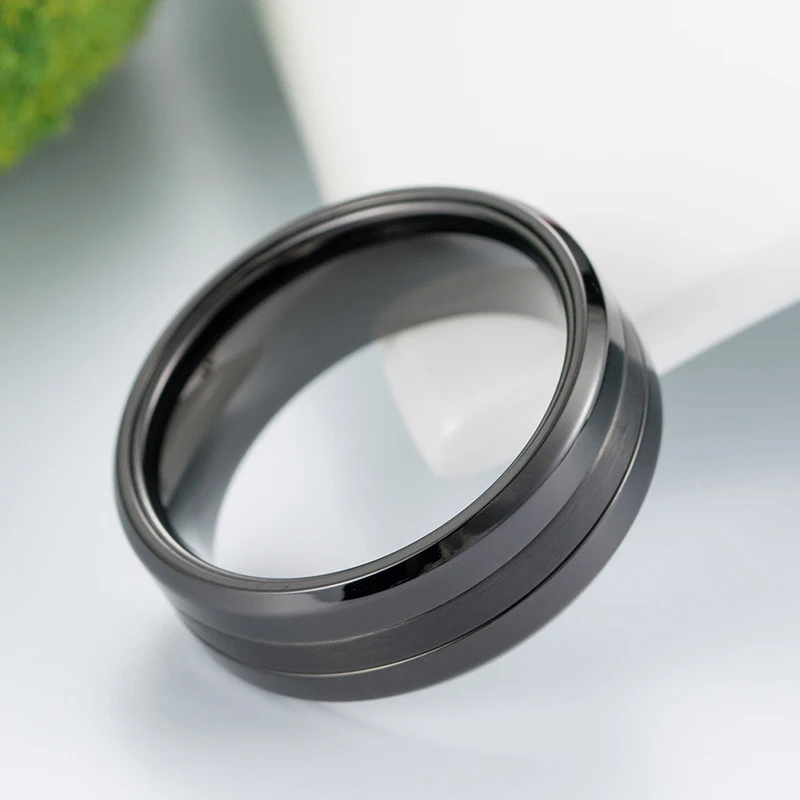 European and American Style Wedding Band Matte Brushed Finish Classic Black Titanium Ring Men