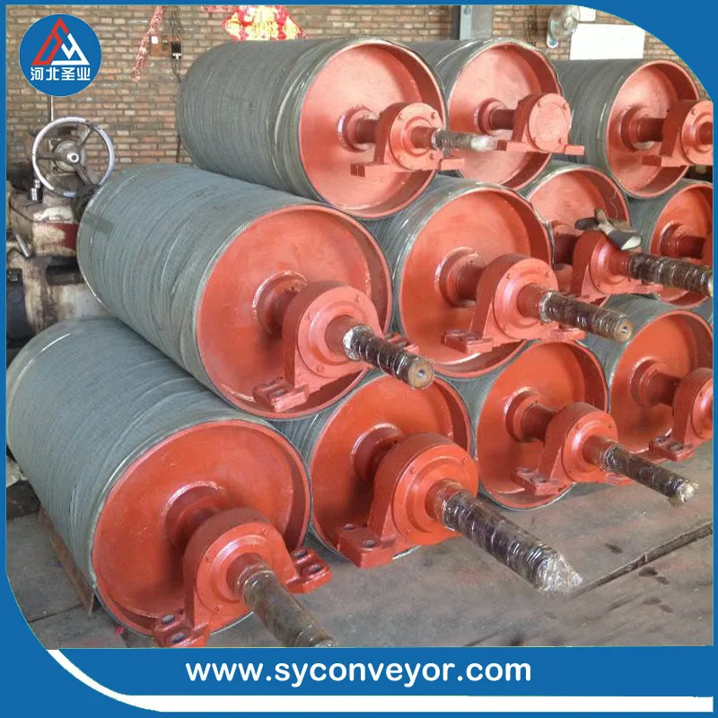 
conveying herringbone rubber coated drive pulley 