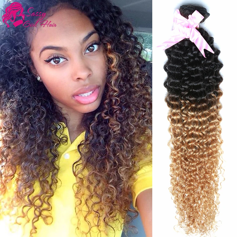 Alibarbara Virgin Malaysian Curly Hair Ombre Kinky Curly Hair Weave Wet And Wavy Human Hair 1b