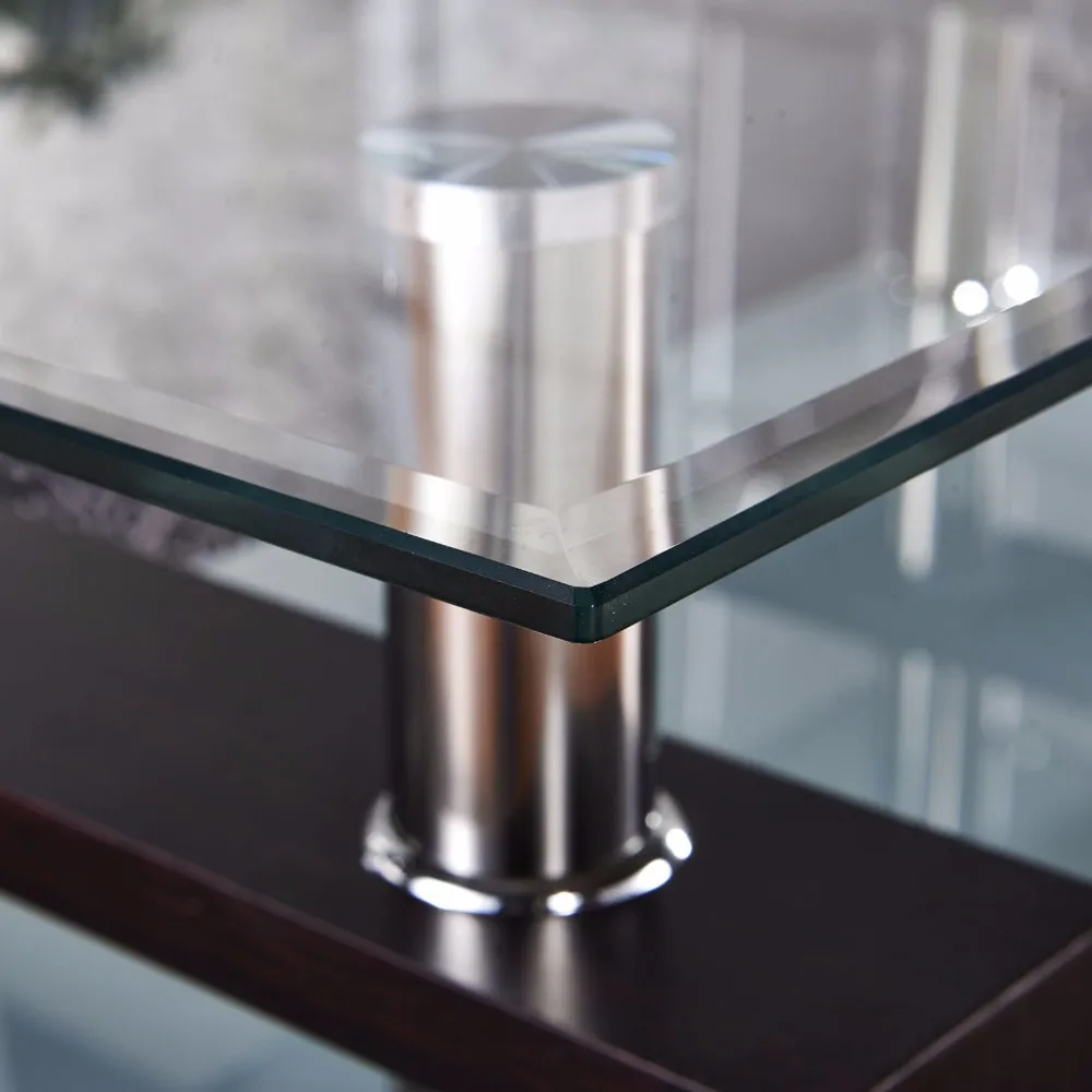 Elegant Glass Long Tempered Glass Coffee Table Modern Glass Top Metal Base
