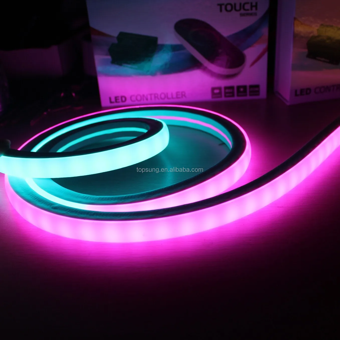 50m spool square 24v dmx rgb led neon flex Top view flexible neon strips lighting Shenzhen factory